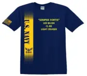 USS BILOXI CL-80 *CRUISER*FORTIS*VINYL&SILK SCREEN* NAVY LICENSED SHIRT
