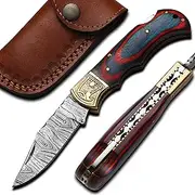 Handmade Damascus Folding Knife Back lock knife Damascus Hunting Knife with Sheath Damascus Pocket Knife Multi color Wood Prime Quality camping Knife