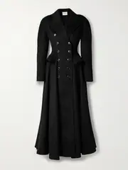 Salon 1884 - Etienne Double-breasted Pleated Wool And Cashmere-blend Coat - Black - small