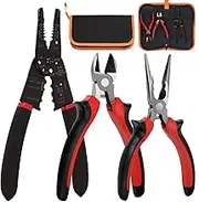 Rustark 3Pcs Pliers Tools Set, 8" Wire Stripper Tool 6" Diagonal Cutting Pliers 6" Long Nose Pliers Electrical Pliers Tool Set for Electrical Wire Cutting, Repairing, DIY Projects
