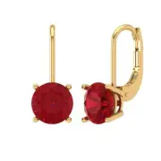 4.0 ct Round Brilliant Cut Tourmaline Drop Dangle Earrings 14k Yellow Gold