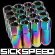 SICKSPEED 16 PC NEO CHROME 60MM ALUMINUM EXTENDED TUNER LUG NUTS LUGS 1/2X20 N30