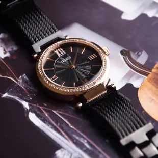 GUESS原廠平輸手錶 | 經典水鑽造型女錶 - 玫瑰金x黑 W0638L5