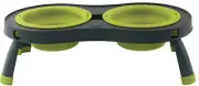 Dexas Popware Collapsible Double Non-Skid Elevated Dog Cat Bowls Green 2.5 Cup !