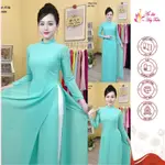 AO DAI 4 FLAPS 傳統頸奧黛 3 CM IN MIN 藍色薄雪紡絲吸汗