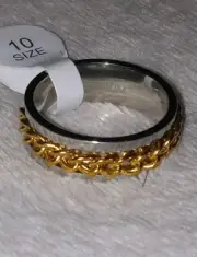 Titanium silver with gold chain ringSize 10