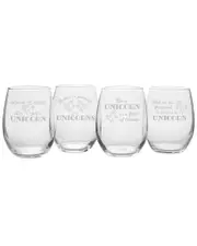 Susquehanna Glass Set of 4 Unicorn Assortment Stemless Wine
