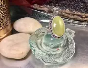 Genuine 925 Sterling Silver Large Green Prehnite Gemstone Ring Size 9.5