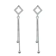 2PCS Copper Jewelry Simple Hollow Shaped Long Earrings Tassel Geometric Drop Earrings