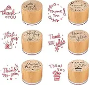 Piriuuo 6 Pcs Thank You Stamps Set, Wooden Stamps for Card Making 6 Styles Round Rubber Stamps Server Stamps Photo Album Decoration for Card Making, DIY Crafting and Scrapbooking