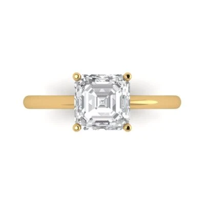 Solitaire Engagement Ring - 14K Yellow Gold, 2ct Asscher Cut Simulated Diamond