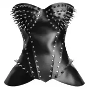 MISS LEATHER Heavy Duty Black Leather Steampunk Overbust Body Shaper corset