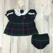 The Beaufort Bonnet Company Mary Baker Bloomer Set Horse Trail Tartan Sz 2T NWT