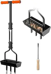 EEIEER Lawn Aerator, Aerator for Lawn Hollow Spoon Aerating Fork Lawn Scarifier Lawn Woodpecker Hand Scarifier Lawn Aerator with Storage Tray, Lawn Fan for Compacted Soils Lawn Care