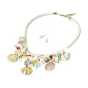 TIGERSTARS BOHO SEASHELL COLORFUL BEADS CHARM THREADED STATEMENT NECKLACE