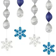 Unique Snowflake Hanging Swirl Decorations, 18", Silver & Blue