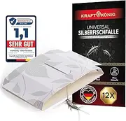 KRAFTKÖNIG Premium Silverfish Trap - 12 x Fighting Silverfish - Fight Paper Fish - Adhesive Trap Against Silverfish - Alternative to Silverfish Bait Box and Silverfish Spray