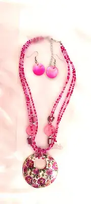 New Fashion Jewelry Gift Set Shell Floral Pendant Necklace / Pink Drop Earrings