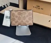 COACH Tan/Rust Coated Canvas Signature Mini ID Skinny