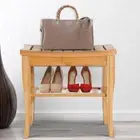 Bamboo Backless Stool with Wooden Bench Seat Portable Indoor/Outdoor 17.5" NEW