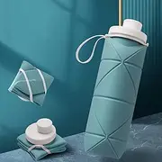 2 (PCS) collapsible water bottle, leak-proof valve, reusable, BPA-free, silicone collapsible travel water bottle, camping, hiking, sports, lightweight and durable, (dark basket, light blue)