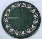 12" Green marble side Table Top inlaid semi precious stones art handicraft work