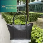 二手精品 GUCCI 古馳經典雙G 緹花 黑色 全皮革壓紋 托特包 手提包 449647