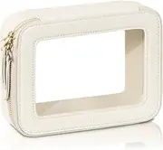 Prite Clear Makeup Bag Cosmetic Organizer Case Waterproof Travel Toiletry Bag Skincare Pouch with Golden Zipper, Beige, Standard