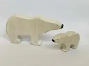 Wooden Polar Bear with Cub