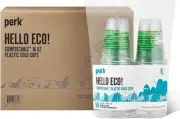 Perk Compostable Plastic Cold Cup, 16 Oz., Clear/Green, 300/Carton (PK56197)