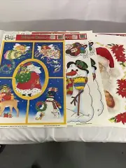 8 Vintage Classic Window Clings Christmas Santa Snowman Elfs Snow Flakes 1996