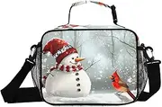 Bird Christmas Snowman Insulated Lunch Box for Women Men - Ideal for Work, Picnics - Includes Adjustable Shoulder Strap