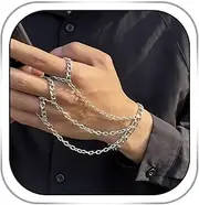 [Bemous] Ring Bracelet Silver Finger Ring Chain Bracelet Hand Chain Bracelet for Men, Iron, no gemstone