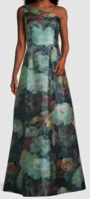 $795 Aidan By Aidan Mattox Women's Green One-Shoulder Ball Gown Dress Size 4