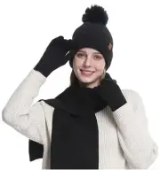 Chunatch 3-piece set knit hat muffler gloves winter brushed lining cold p 225
