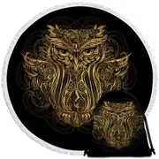 Golden Royal Owl Round Beach Towel