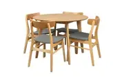 Divano Oscar 5pc Dining Set 100cm Round Table 4 Chair Fabric Seat Scandinavian Style