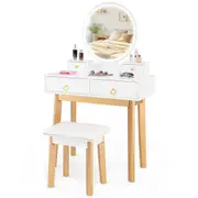 Giantex Vanity Table Set w/ LED Lighted Mirror Makeup Dressing Table 3 Color Lighting Modes Makeup Desk Dresser Set White