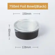50x 750ml Foil Lined Paper Bowl Black Disposable Takeaway Container+Lid AU Stock