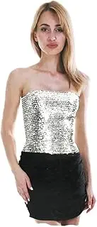 [Boutique Retailer] Women's Sequin Bandeau Crop Top Sparkling Sparkly Sexy Costume, Silver