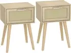 LAATOOREE Bedside Table Set of 2, Boho End with Solid 2Pack, Natural