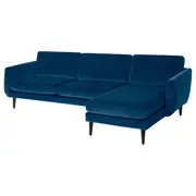 SMEDSTORP 4-seat sofa with chaise longue, Djuparp dark green-blue/black