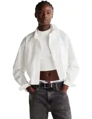 [Tommy Jeans] Stripe Poplin Cropped Relaxed Shirt in Ecru