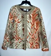 Chicos Carlotta Jacket 3 XL Brown Rust Abstract Cheetah Trim Lined Blazer NEW