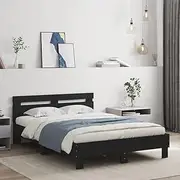 vidaXL Engineered Wood Double Bed Frame with Drawers - Black, 135x190 cm Plywood Slats, Bedroom Storage, Modern Style