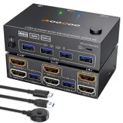 4K HDMI Dual Monitor KVM Switch 2 Monitors 2 Computers 2 Port 2 in 2 Out USB 3.0