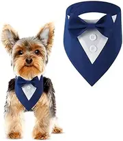 DOGTACT Dog Wedding Bandana, Formal Dog Tuxedo Adjustable Pet Collar with Bow, Small, Medium and Large Wedding Clothing, Birthday Gifts for Dogs (Large, Blue)