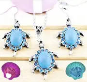 Silver Plated Turquoise Crystal Turtle Necklace Earring Set