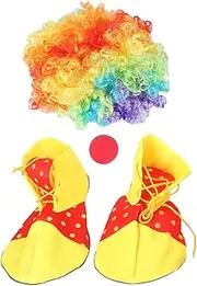 Garneck 1 Set Colorful Adult Clown Costume Accessories with Wig Nose and Shoes for Halloween Birthday Parties and Performances Random Color