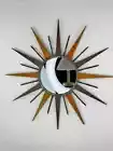 Mid Century Modern Sunburst Wall Mirror - 22"/26" - Retro Wood & Metal Decor
